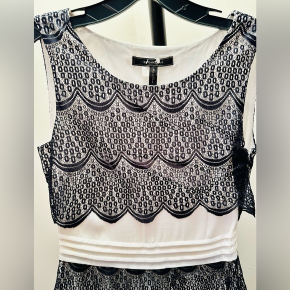 BCBGMAXAZRIA Black and White Scalloped Lace Cocktail Dress, Size 2 - Picture 4 of 6